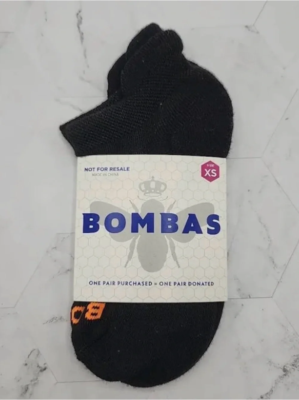 (5) Pairs Bombas Black No-Show Athletic Socks with Orange Accent - XS